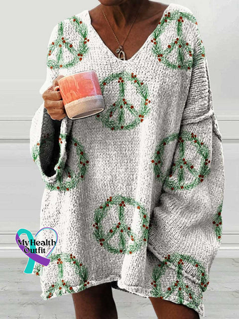 Women’s Christmas Peace Sign Casual Pullover Sweater Multicolor / M
