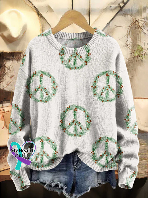 Women’s Christmas Peace Sign Casual Pullover Sweater Sweater2 / S
