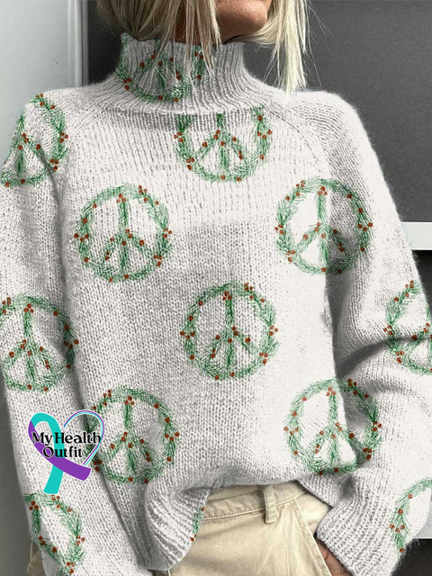 Women’s Christmas Peace Sign Casual Pullover Sweater Sweater3 / S