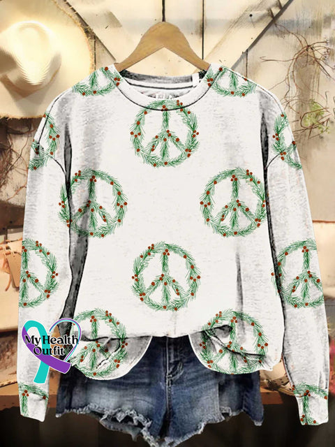 Women’s Christmas Peace Sign Casual Pullover Sweater Sweatshirt / S
