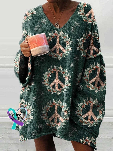 Women’s Christmas Peace Sign Hippie Love And Casual Pullover Sweater Multicolor / M