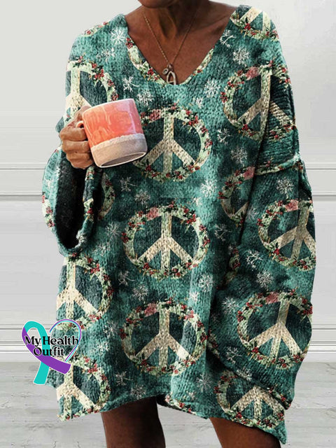 Women’s Christmas Peace Sign Hippie Love And Casual Pullover Sweater Multicolor / M