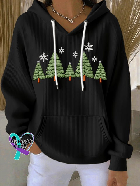 Women’s Christmas Print Casual Hooded Sweatshirt Black / S