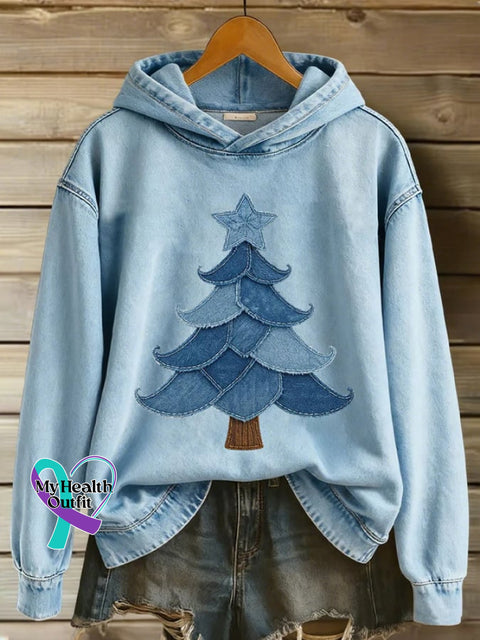 Women’s Christmas Print Casual Hooded Sweatshirt Blue / S