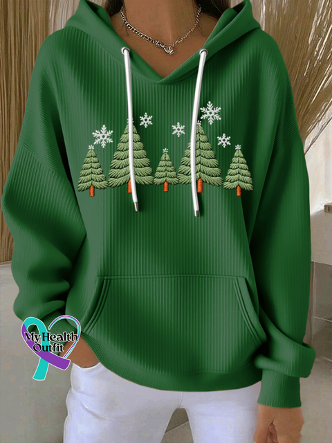 Women’s Christmas Print Casual Hooded Sweatshirt Green / S