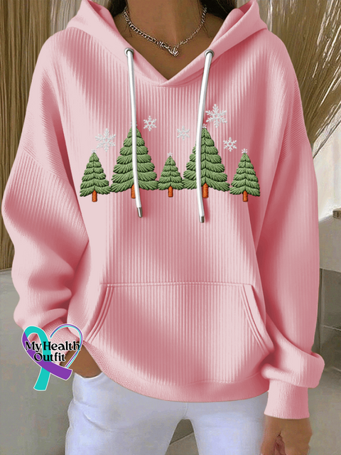 Women’s Christmas Print Casual Hooded Sweatshirt Pink / S