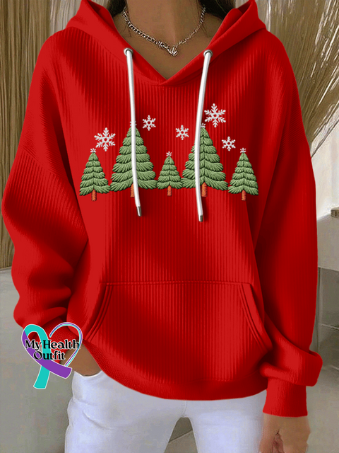 Women’s Christmas Print Casual Hooded Sweatshirt Red / S