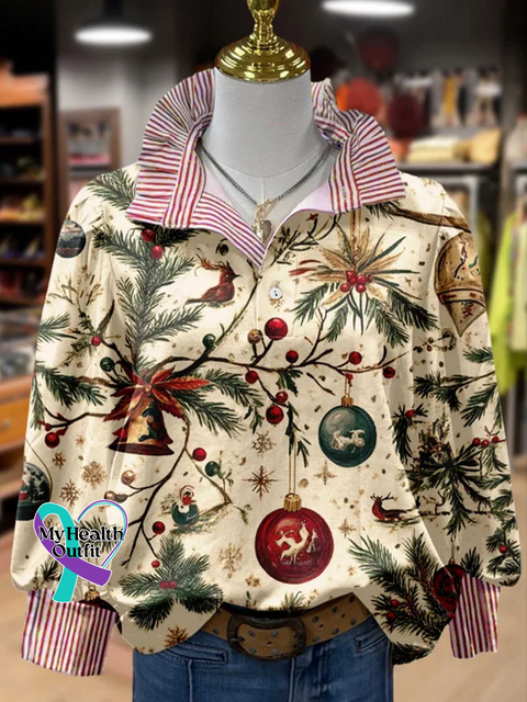 Women’s Christmas Print Casual Long Sleeve Comfortable Top Multicolor / L