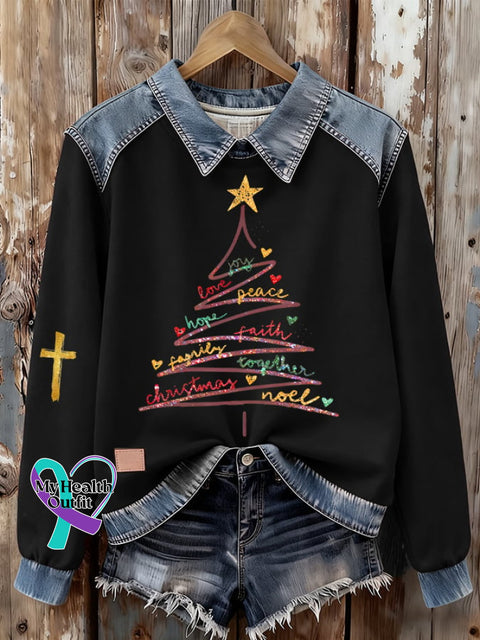 Women’s Christmas Print Denim Sweatshirt Picture 1 / S