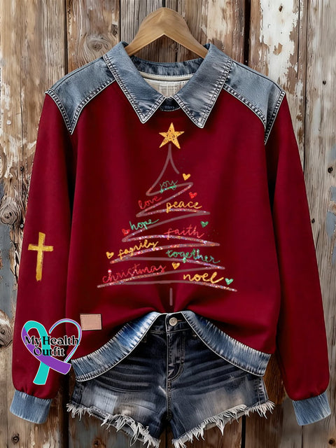 Women’s Christmas Print Denim Sweatshirt Picture 2 / S