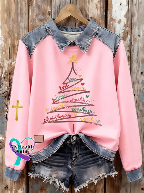 Women’s Christmas Print Denim Sweatshirt Picture 3 / S