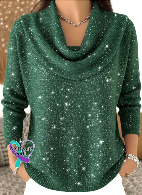 Women’s Christmas Print Knit Pullover Green / S
