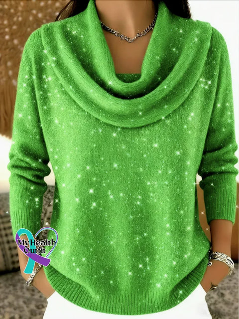 Women’s Christmas Print Knit Pullover LightGreen / S