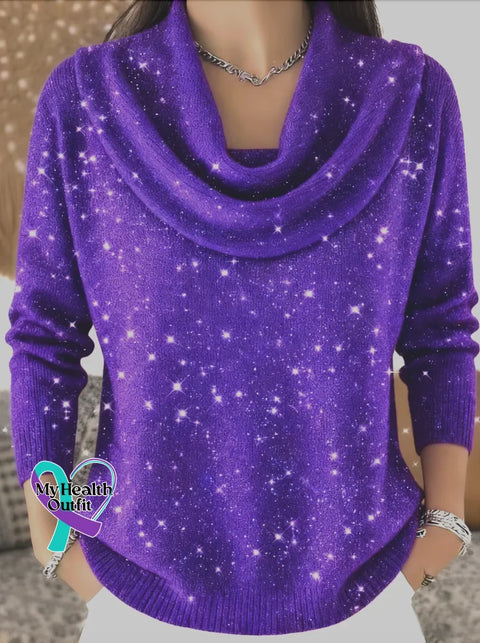 Women’s Christmas Print Knit Pullover Purple / S