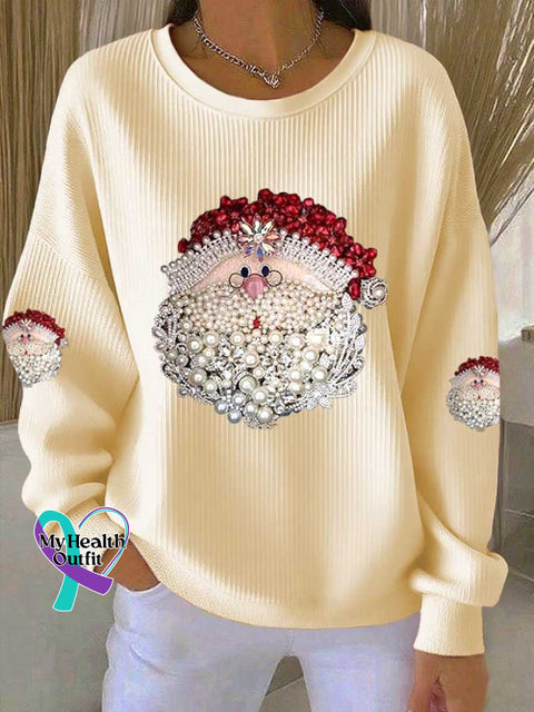 Women’s Christmas Print Knitted Crew Neck Long Sleeve Top Apricot / S