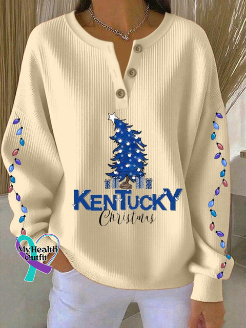 Women’s Christmas Print Knitted Crew Neck Long Sleeve Top Apricot / S