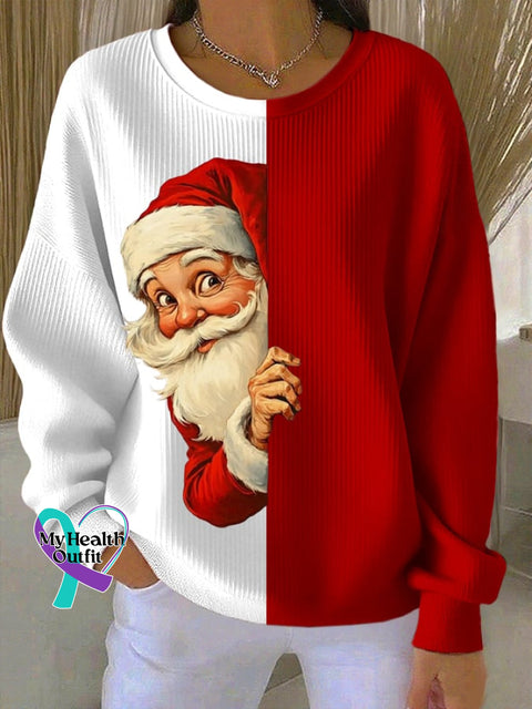 Women’s Christmas Print Knitted Crew Neck Long Sleeve Top As shown / S