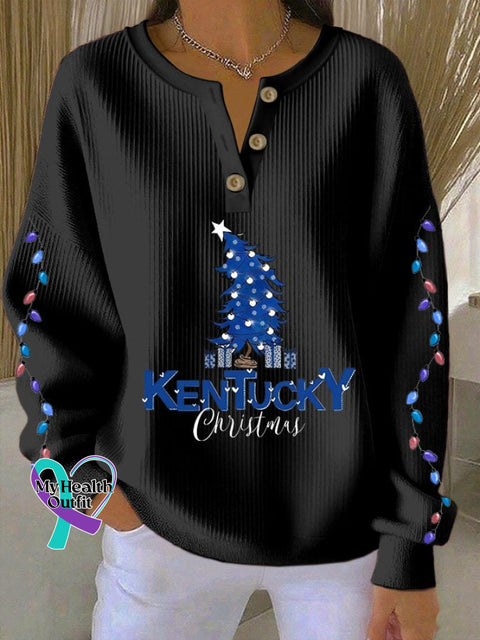 Women’s Christmas Print Knitted Crew Neck Long Sleeve Top Black / S