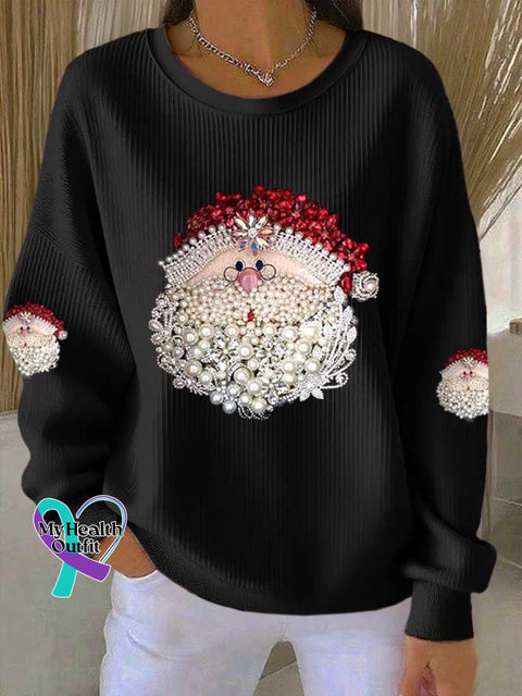 Women’s Christmas Print Knitted Crew Neck Long Sleeve Top Black / S