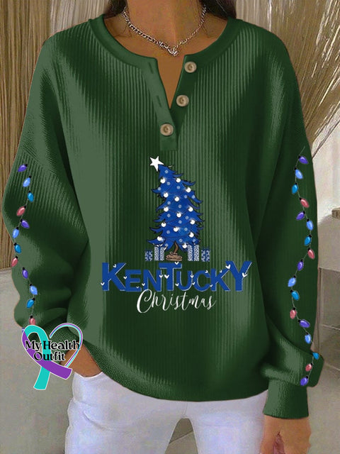 Women’s Christmas Print Knitted Crew Neck Long Sleeve Top Dark Green / S