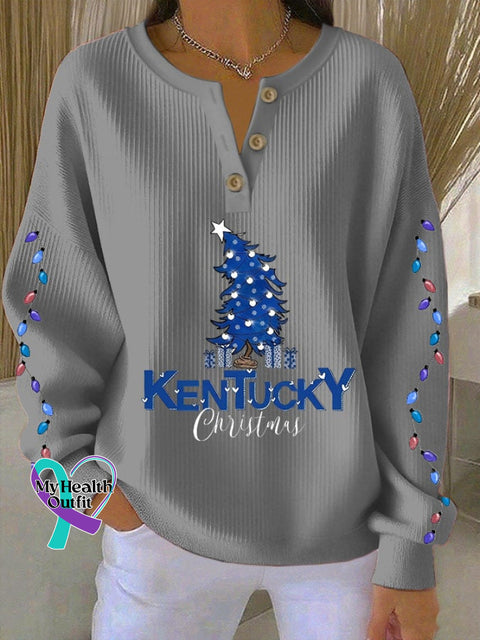 Women’s Christmas Print Knitted Crew Neck Long Sleeve Top Grey / S