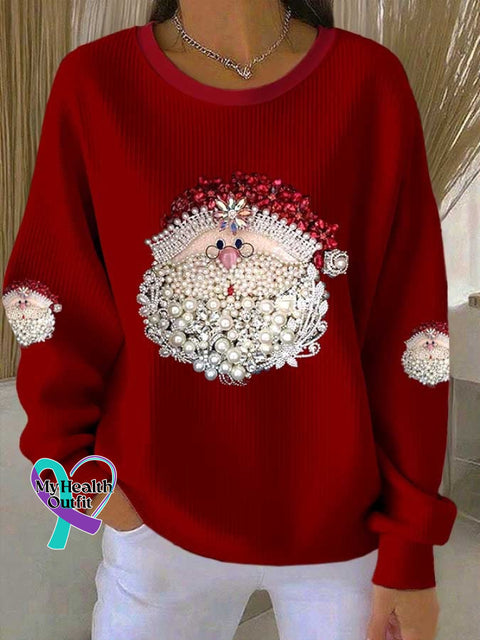 Women’s Christmas Print Knitted Crew Neck Long Sleeve Top Red / S