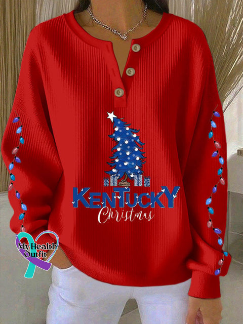 Women’s Christmas Print Knitted Crew Neck Long Sleeve Top Red / S