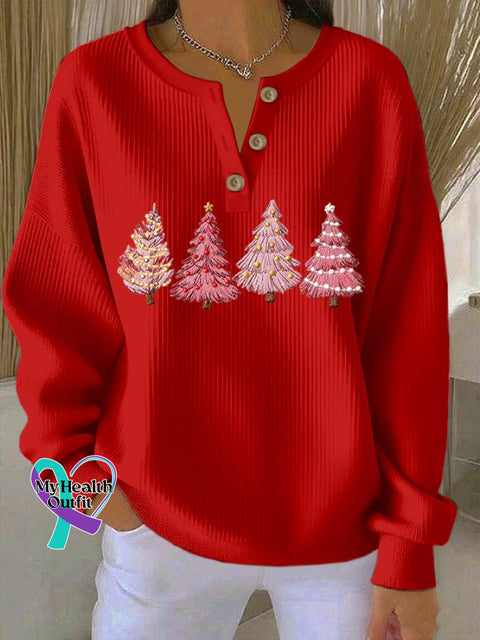 Women’s Christmas Print Knitted Crew Neck Long Sleeve Top Red / S