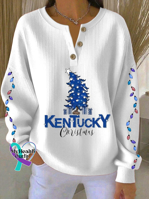 Women’s Christmas Print Knitted Crew Neck Long Sleeve Top White / S