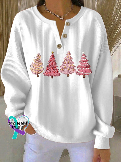 Women’s Christmas Print Knitted Crew Neck Long Sleeve Top White / S