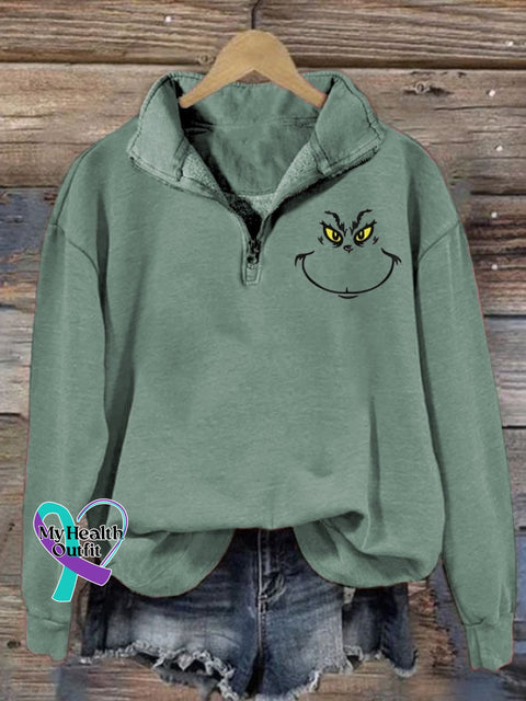 Women’s Christmas Print Zip Casual Sweatshirt