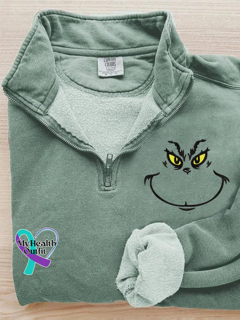 Women’s Christmas Print Zip Casual Sweatshirt Green / S