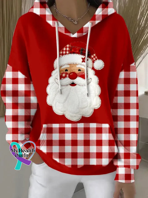 Women’s Christmas Santa Art Print Casual Cotton Sweatshirt Red / S