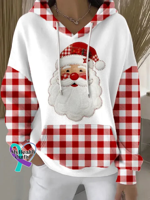 Women’s Christmas Santa Art Print Casual Cotton Sweatshirt White / S