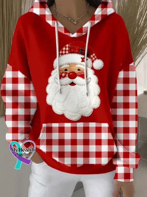 Women’s Christmas Santa Art Print Casual Cotton Sweatshirt Red / S