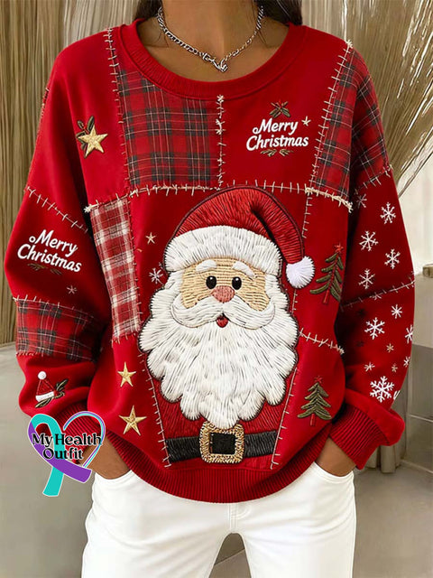 Women’s Christmas Santa Art Print Casual Sweatshirt Red / S