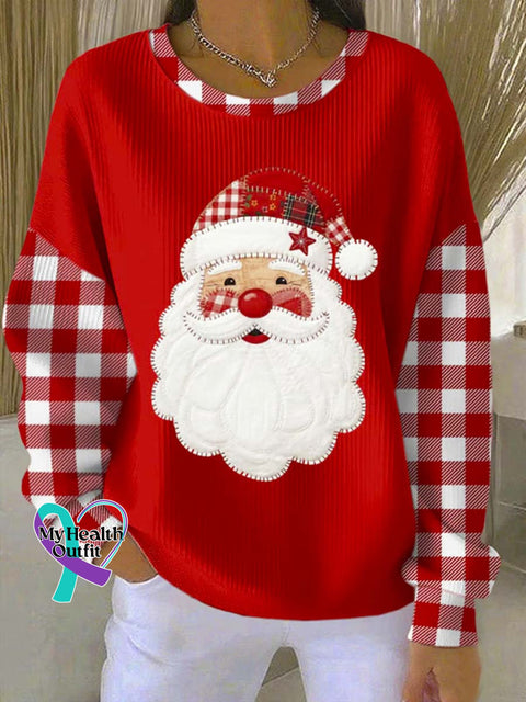 Women’s Christmas Santa Art Print Casual Sweatshirt Red / S