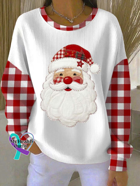 Women’s Christmas Santa Art Print Casual Sweatshirt White / S