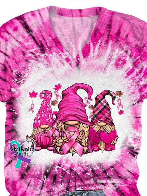 Women’s Christmas Santa Breast Cancer Awareness Pink Print Casual T-Shirt