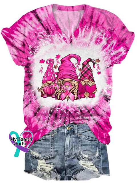 Women’s Christmas Santa Breast Cancer Awareness Pink Print Casual T-Shirt / S