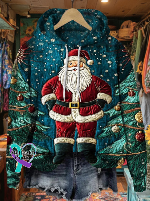 Women’s Christmas Santa Claus Textured Print Casual Hoodie Sweatshirt Multicolor / S