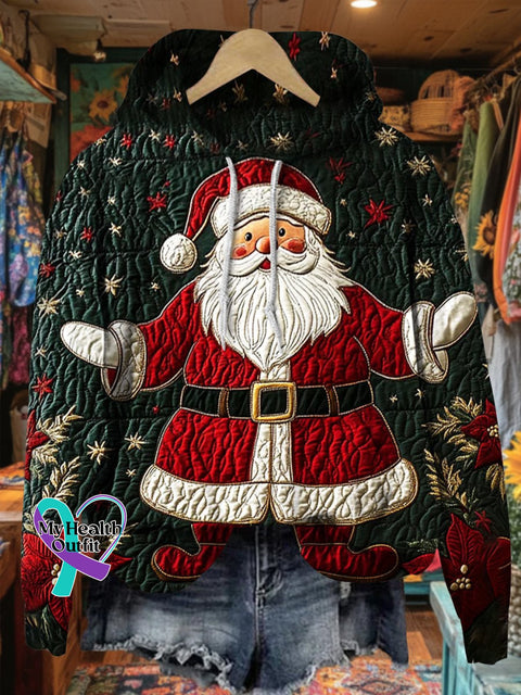 Women’s Christmas Santa Claus Textured Print Casual Hoodie Sweatshirt Multicolor / S