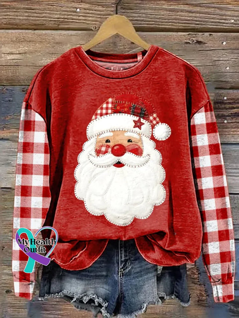 Women’s Christmas Santa Pattern Art Print Casual Cotton Sweatshirt Red / S