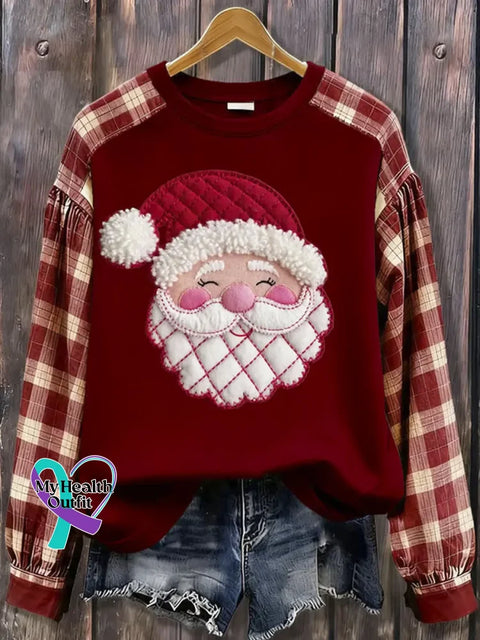Women’s Christmas Santa Pattern Art Print Casual Cotton Sweatshirt Red / S
