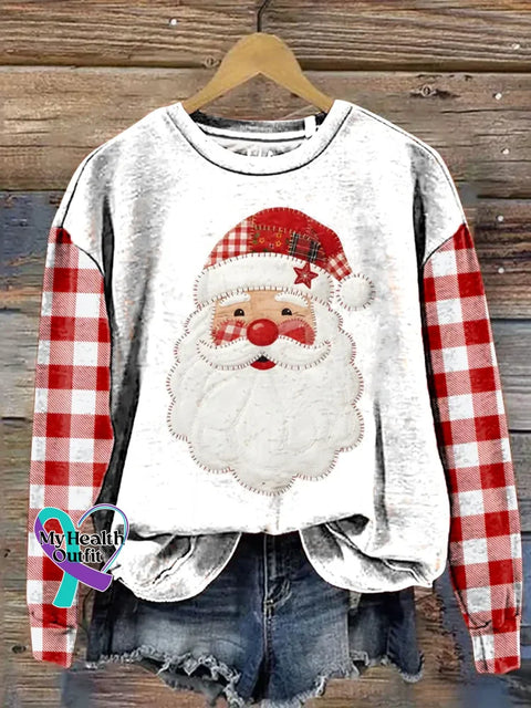 Women’s Christmas Santa Pattern Art Print Casual Cotton Sweatshirt White / S
