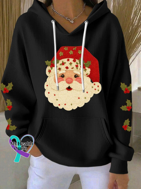 Women’s Christmas Santa Print Casual Hooded Sweatshirt Black / S