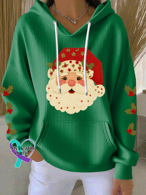 Women’s Christmas Santa Print Casual Hooded Sweatshirt Green / S