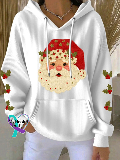 Women’s Christmas Santa Print Casual Hooded Sweatshirt White / S