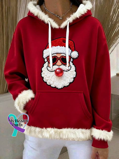 Women’s Christmas Santa Print Hooded Sweatshirt Red / S