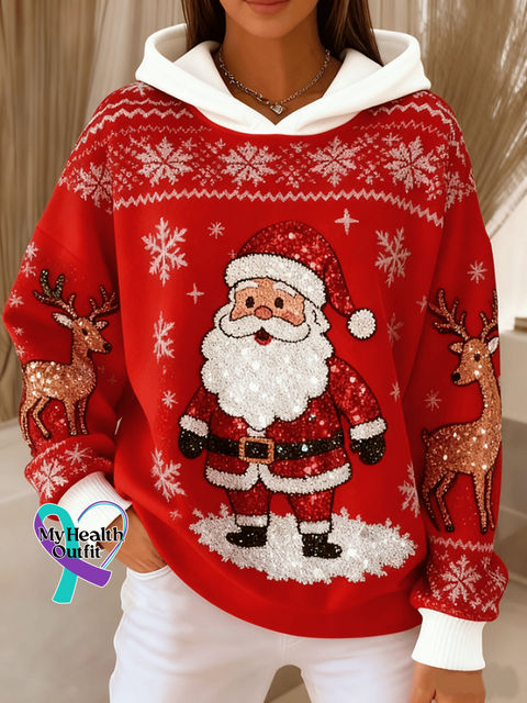 Women’s Christmas Sequin Print Thick Lined Hoodie Picture 1 / S